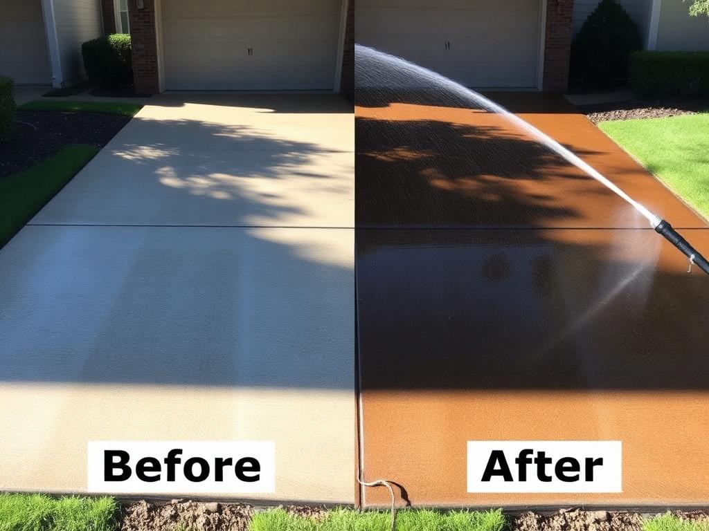 Pressure washing a driveway before and after